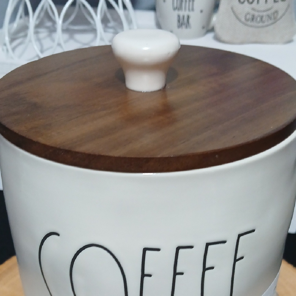 New Release 2026! Rae Dunn Cream Coffee Canister with Wooden Lid NWT - Picture 12 of 15